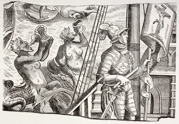 Christopher Columbus aboard his ship the Santa Maria on his first voyage to the New World, from 